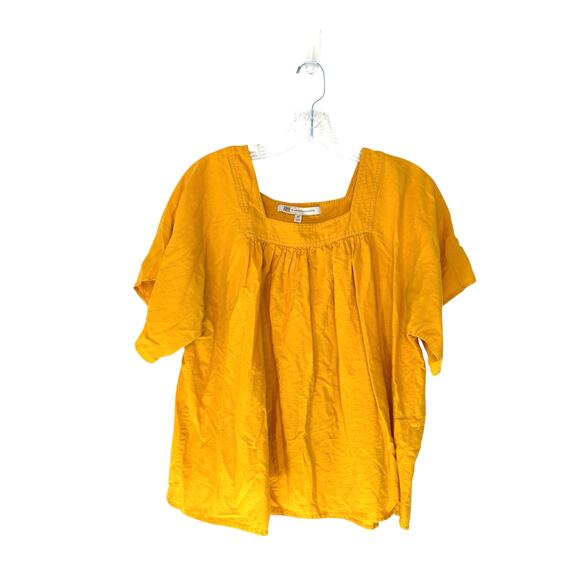 Frye Anthropologie Marin Blouse Yellow Short Sleeve Lagenlook Relaxed Medium - Picture 1 of 12